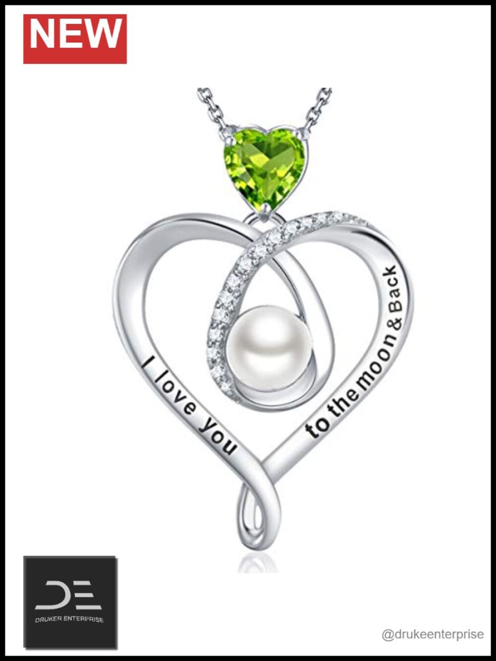 925 Sterling Silver Birthstone Necklace Pendant I Love You to the Moon and Back
